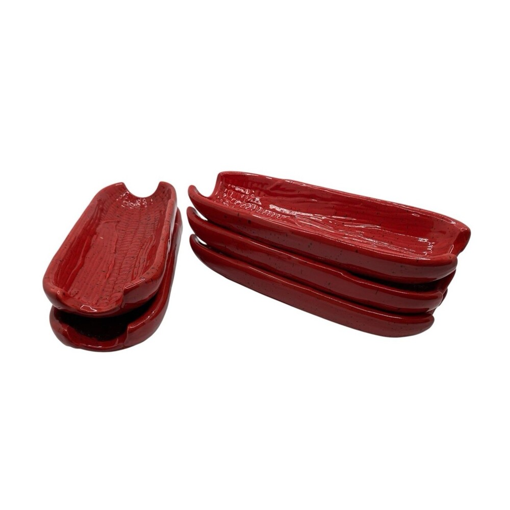 Pfaltzgraff Corn On The Cob Footed Holders Dishes Nuance Collection Red Specked